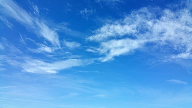 White clouds on the blue sky background. Panoramic photo
