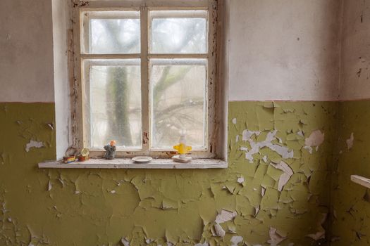 Window in old abandoned house in Chernobyl
