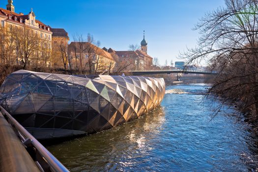 City of Graz Mur river and Murinsel view