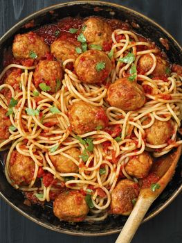 rustic meatball spaghetti in tomato sauce