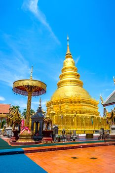 Wat Phrathat Hariphunchai Golden pagoda in Lamphun,Thailand.