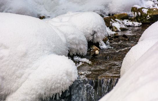 brook with cascades in winter