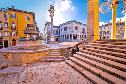 Ancient Italian square arches and architecture in town of Udine
