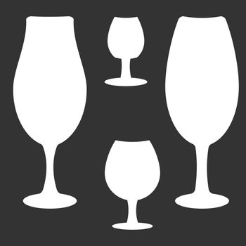 Set of different wine-glass silhouettes of goblets isolated on background.