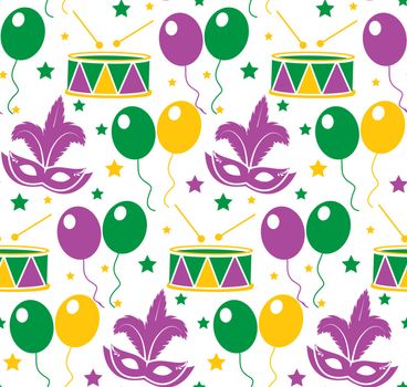 Mardi Gras Carnival seamless pattern with mask feathers. Endless background, texture, wallpaper. Vector illustration.