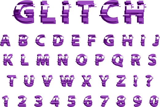 Glitch typography noise font. Lettering typeface distorted style. Trendy alphabet interference Latin letters from A to Z. Isolated on white background. Vector illustration.