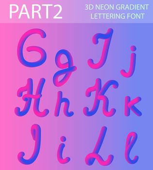 Neon 3D Typeset with Rounded Shapes. Tube Hand-Drawn Lettering. Font Set of Painted Letters. Night Glow Effect or liquid. Trendy alphabet Latin letters from A to Z. Vector illustration.