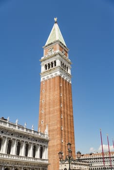 San Marco Campanile bell tower at the Piazza San Marco in Venice was founded at ninth century ant initially was used as a watch tower