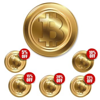 Bitcoin Sign Set With Percent, Vector Illustration