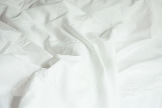 White Pillow On Bed And With Wrinkle Messy Blanket In Bedroom, F