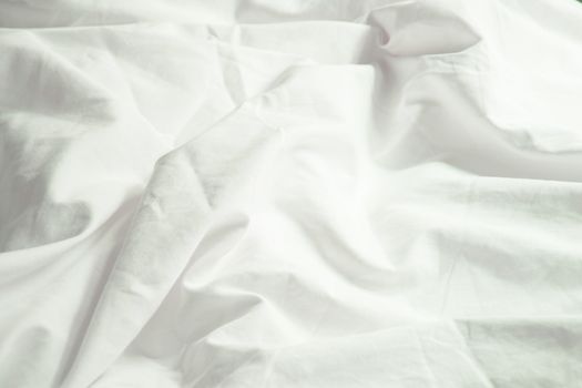 White Pillow On Bed And With Wrinkle Messy Blanket In Bedroom, F