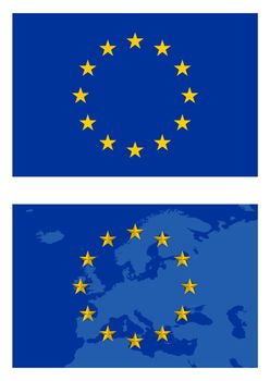 Vector europe flag and map isolated on white background