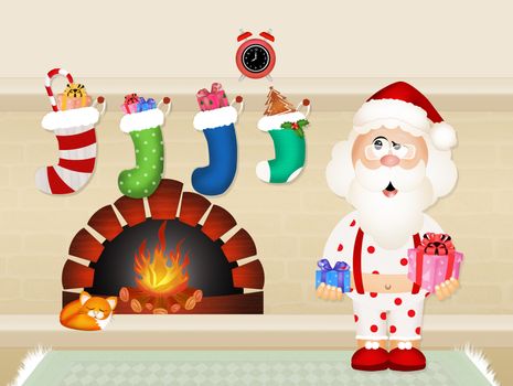 Santa Claus by the fireplace