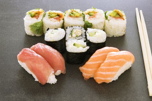 Plate of sushi rolls