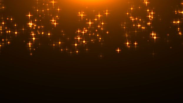 Gold glittering stars on black, many particles, celebratory 3d rendering backdrop