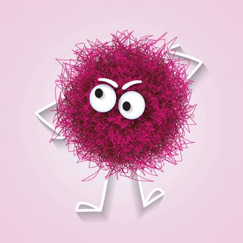 Fluffy cute pink spherical creature thinking 