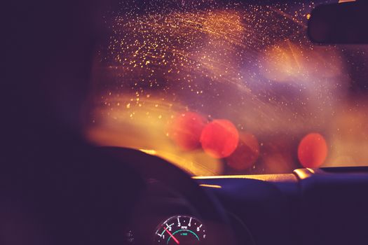 On the road on a rainy night