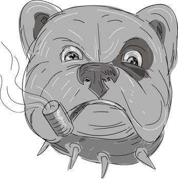 Angry Bulldog Smoking Corn Cob Pipe Drawing