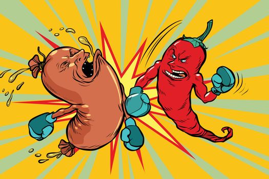 Red pepper beats a sausage. the victory of vegetarianism