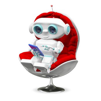 Illustration Little Robot In the Armchair on a White Background
