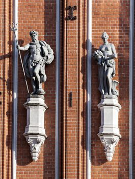 Sculptures on the front of the House of the Blackheads in Riga