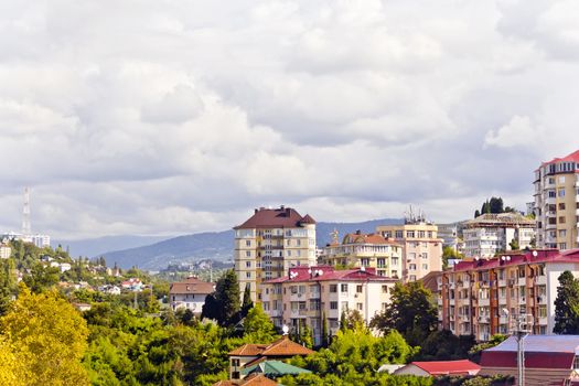 Panorama of Russian resort town Sochi in summer day

