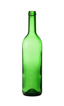 Close up empty green wine bottle isolated on white