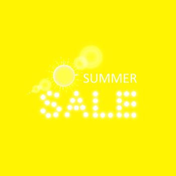 Super summer sale banner with sun on the yellow background. Business seasonal shopping concept, vector