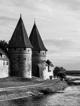Two fortification towers at Nogat River in Malbork, Pomerania, Poland