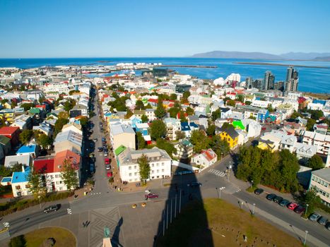 Aerial view of Reykjavik from the top of the Hallgrimskirkja church, Iceland