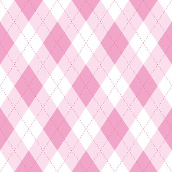 Pink argyle seamless pattern background.Diamond shapes with dashed lines. Simple flat vector illustration