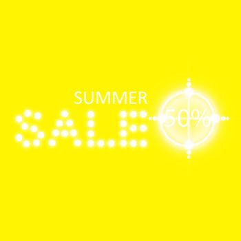 Summer sale glowing neon sign with target on the red background