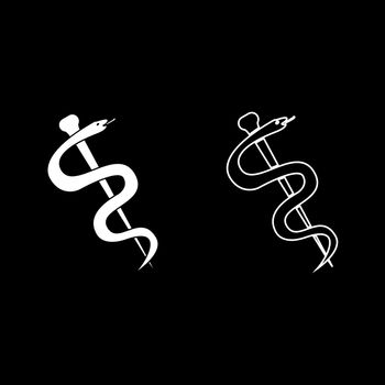 Caduceus or staff of Asclepius symbol icon set white color illustration flat style simple image