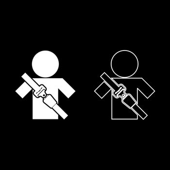 Man with forklift seat belt stick figure Car safety belt icon set white color illustration flat style simple image