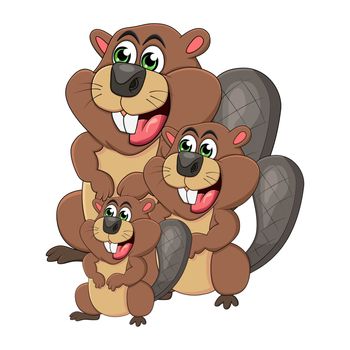 Cartoon beaver family isolated on white background