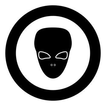 Extraterrestrial alien face or head black icon in circle vector illustration isolated .