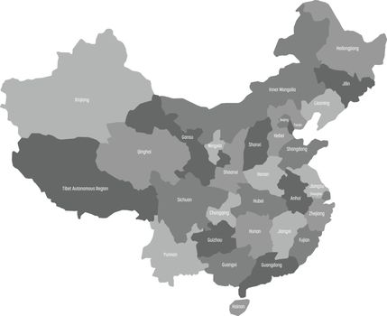 Political map of chinese provinces. Grey vector illustration