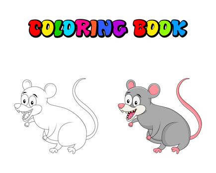 Cartoon opossum rodent coloring book isolated on white backgroun