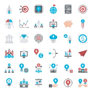 Startup flat icon set, business concept, isolated on white background