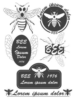 Set of vintage honey, bees labels, badges and design elements.