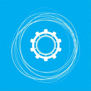 Gear, cog icon on a blue background with abstract circles around and place for your text. 