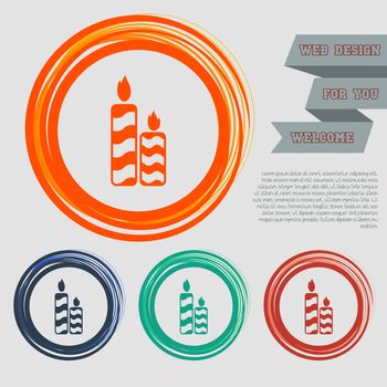 Candle icon on the red, blue, green, orange buttons for your website and design with space text. 