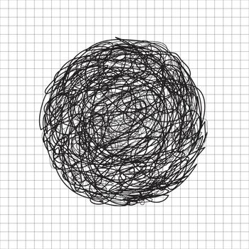Abstract hand drawn scrawl sketch black color circle tangle, scr