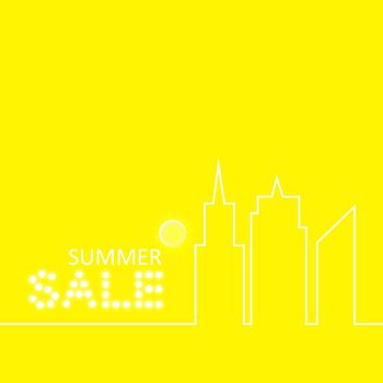 Retro Summer Sale Vector Illustration of Abstract Town in Flat Design Style