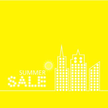Retro Summer Sale Vector Illustration of Abstract Town in Flat Design Style