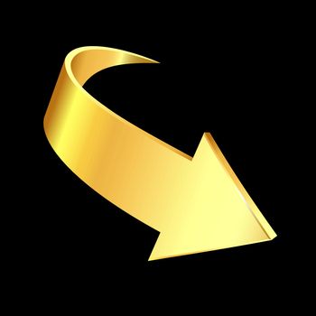 Gold arrow sign and black background. Business concept