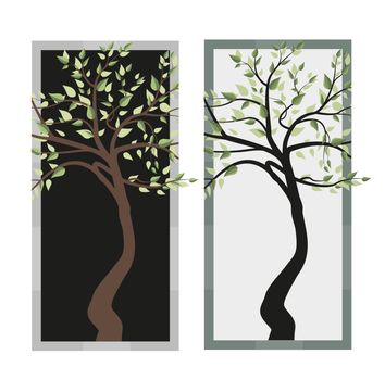 Vector illustration of a tree with leaves. Two frames of trees