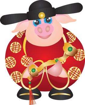 2019 Year of the Pig Money God with Ruyi Scepter