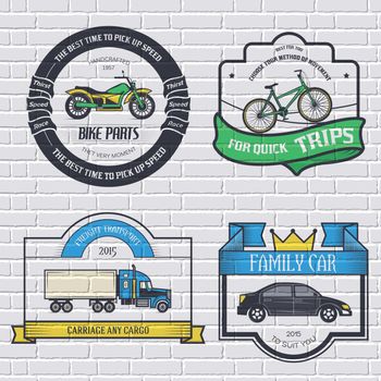 transports set retro label template of emblem element for your product or design, web and mobile applications with text. Vector illustration with thin lines isolated icons on stamp symbol. 