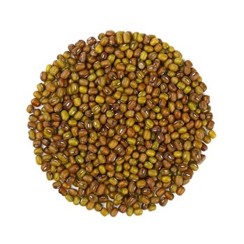 Round shaped green mung beans isolated on white